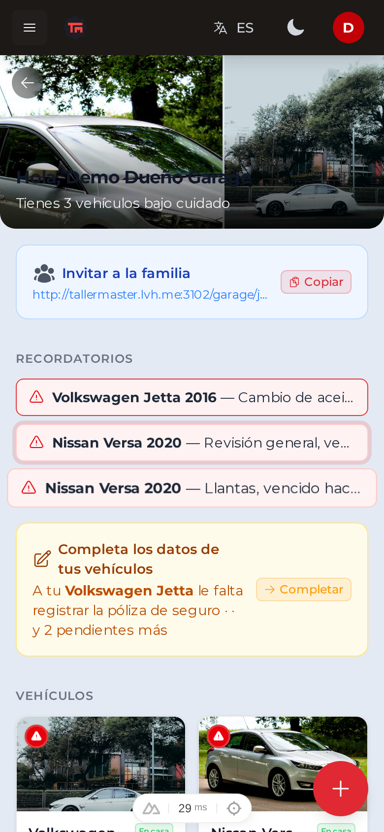 Home de Mi Garage con vehículos