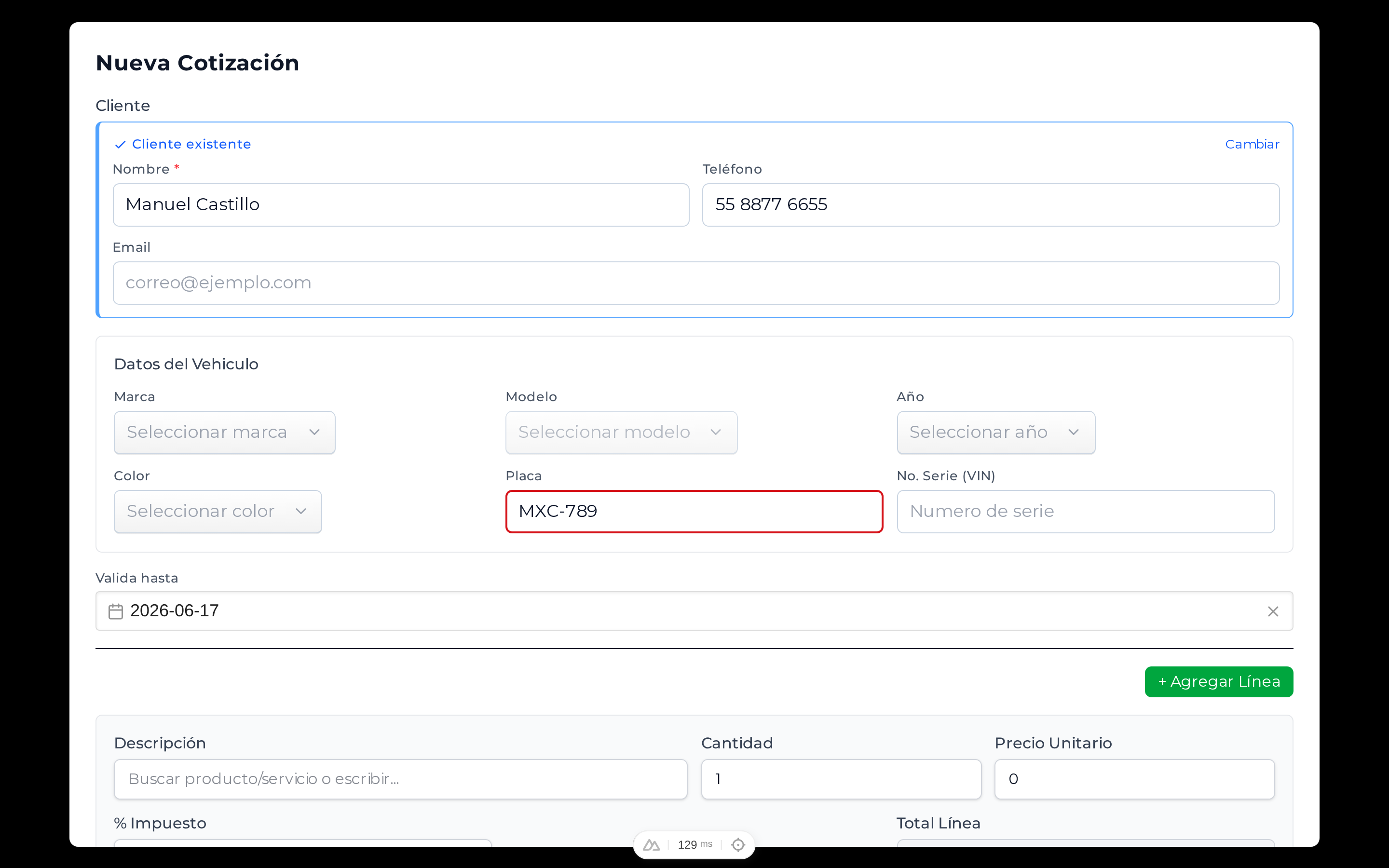 Con el formulario completo, agrega productos o servicios y da clic en Guardar.