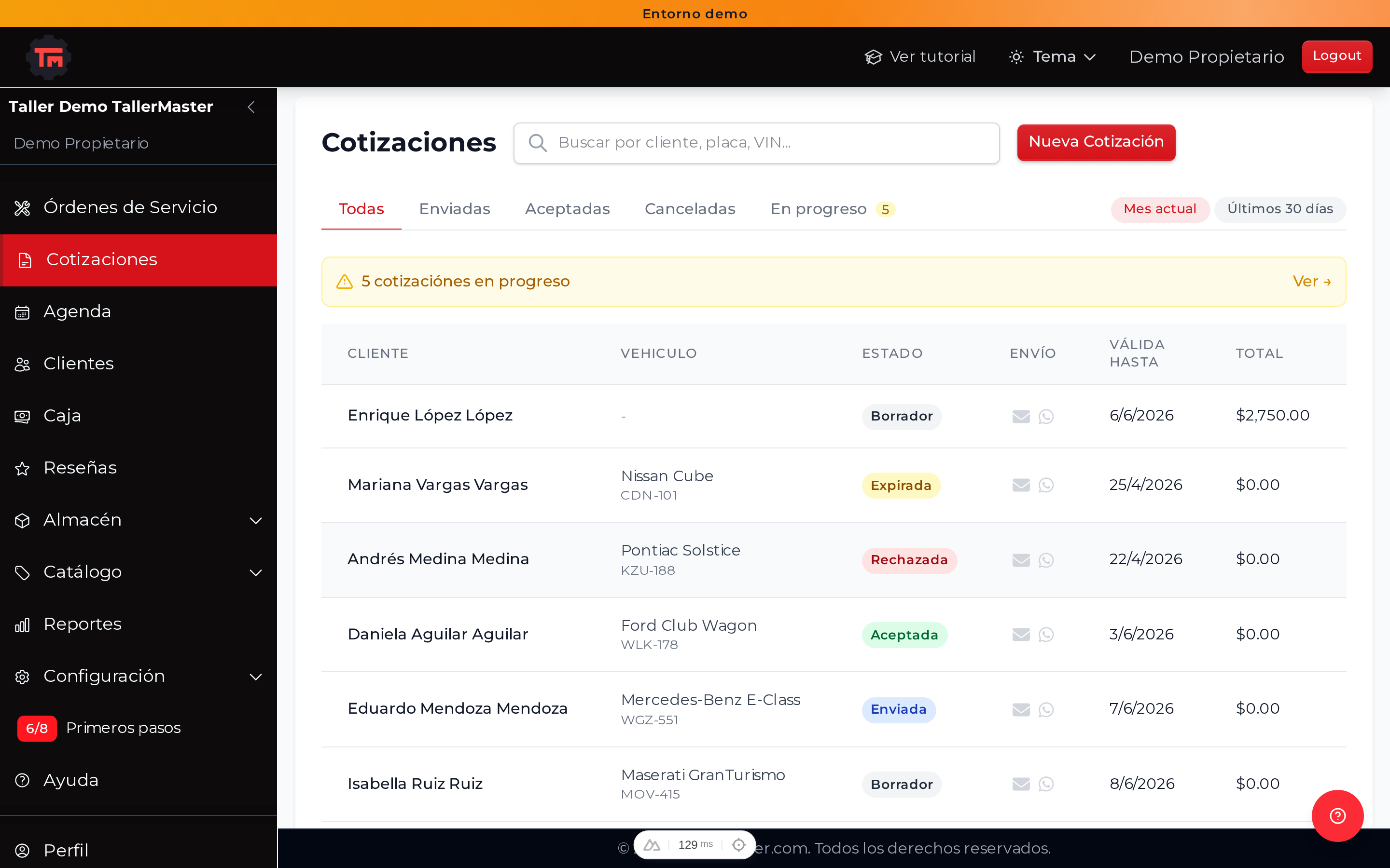 En el menú lateral selecciona Cotizaciones, luego da clic en "+ Nueva Cotización".