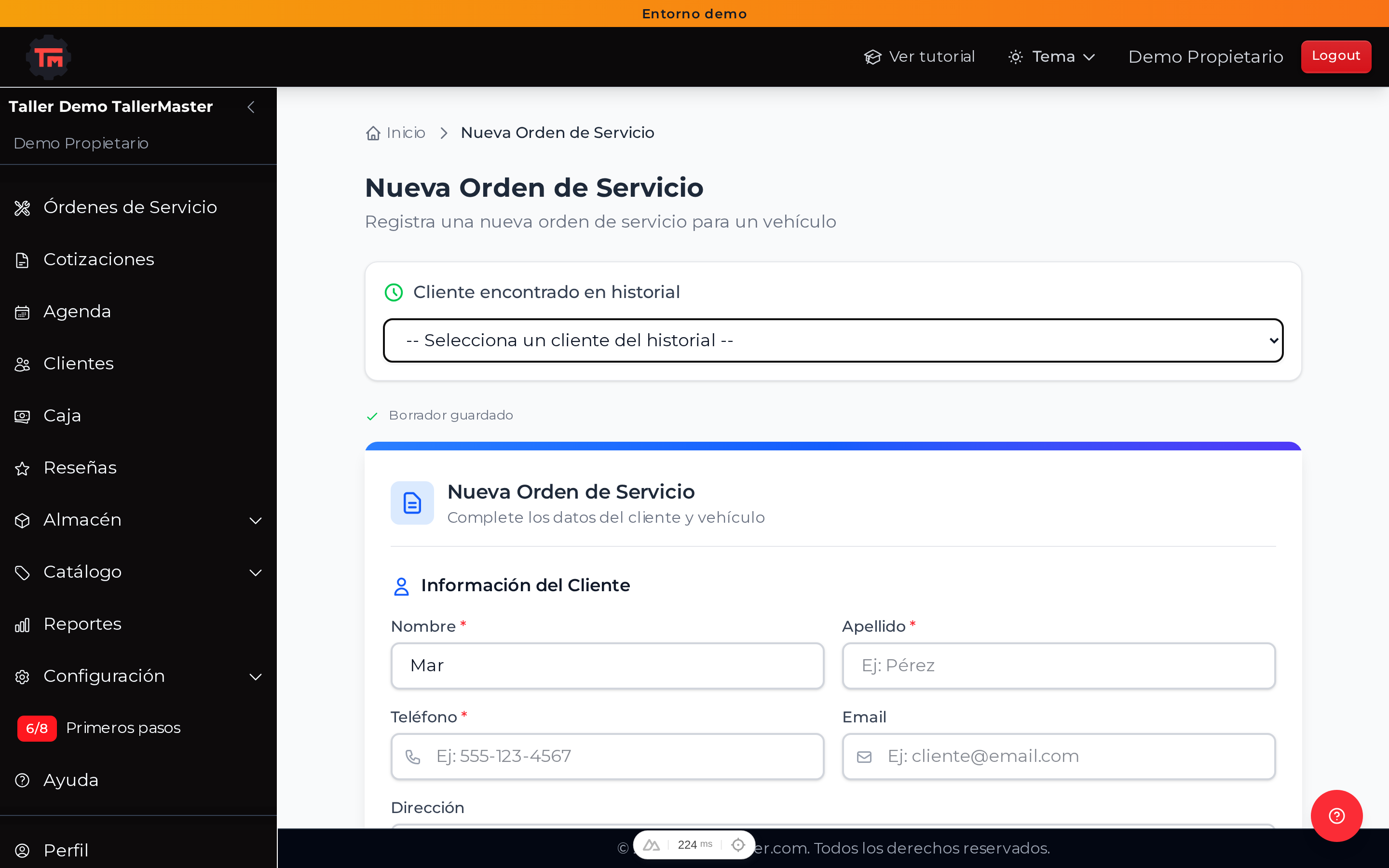 Escribe el nombre del cliente para buscarlo entre tus clientes existentes, y seleccionarlo entre las coincidencias.