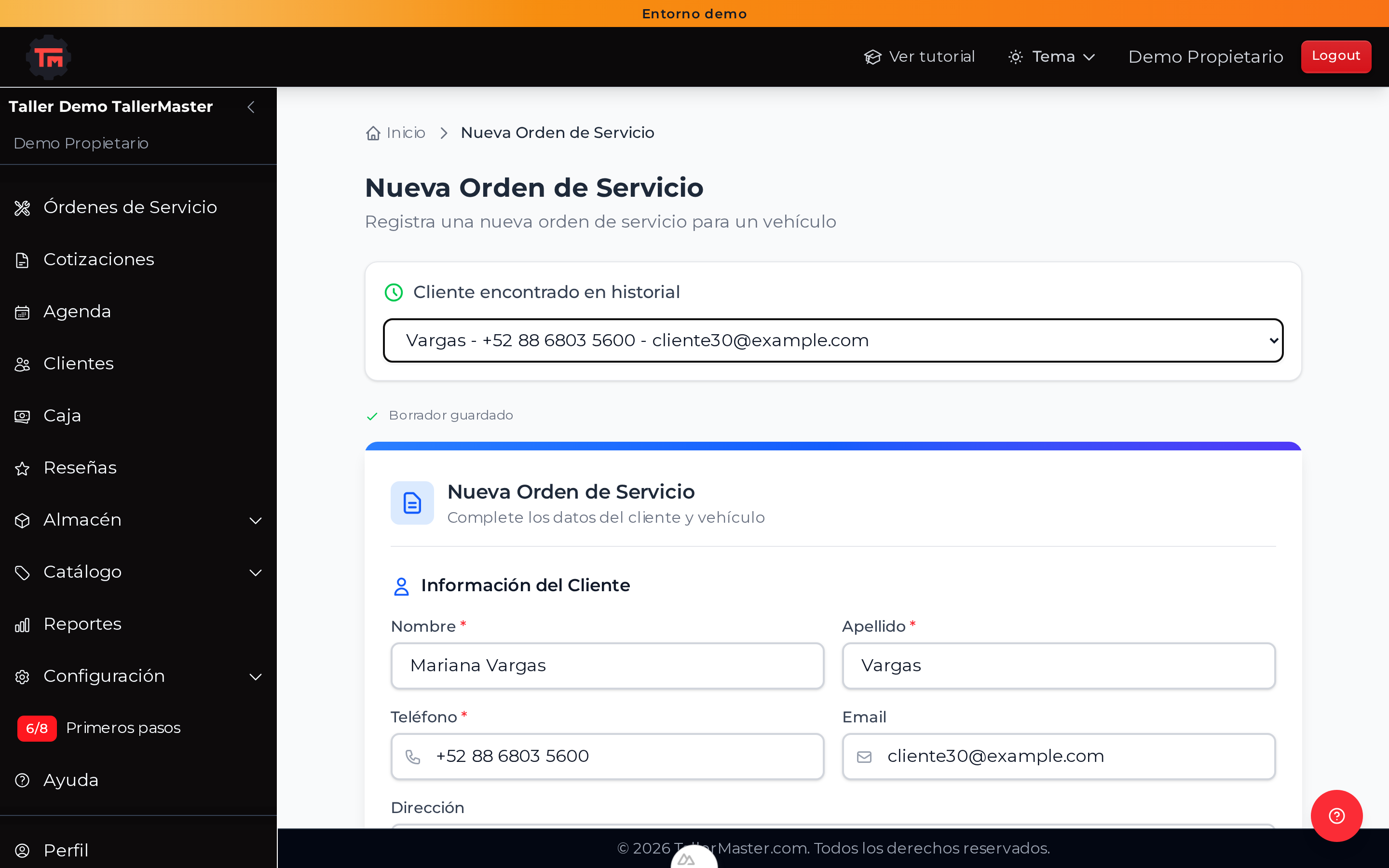 Completa los datos del vehículo y agrega los productos o servicios del catálogo.